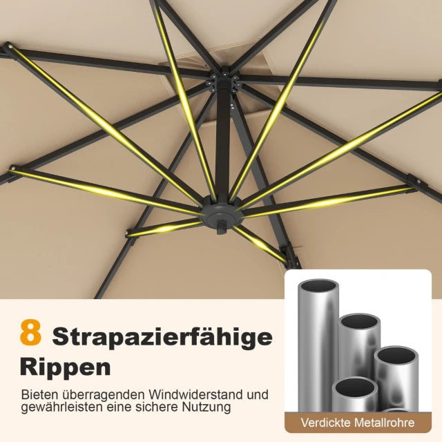 Coast Schwebender Sonnenschirm - 250 x 250 cm - Neigbar - 360° drehbar - Aluminium - Beige