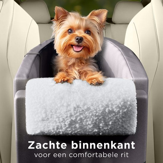CozySense® Hundeautositz - Hundekorb Auto mit waschbarem Bezug - Für kleine Hunde - Passt in die Mittelkonsole - Auch als Tragetasche - Schwarz/Grau
