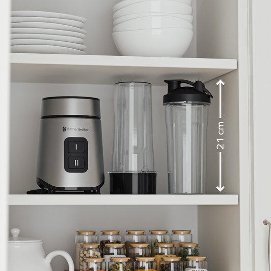 KitchenBrothers Mini Mixer - Mixer zum Mitnehmen - 2 Ständer - Smoothie Maker - 2 To-Go Becher 600 ml - Schwarz