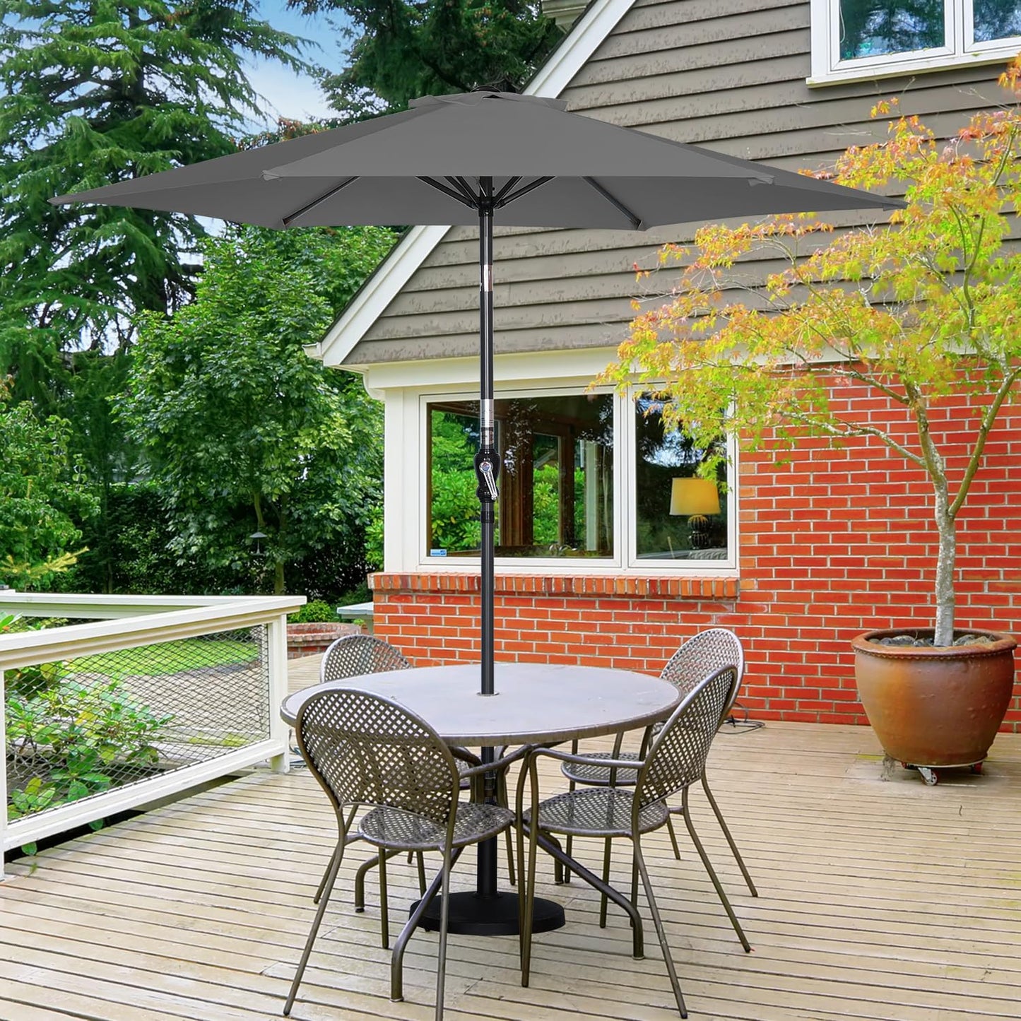 Angel Living Sonnenschirm 250 cm – runder Gartenschirm mit Kurbel und Neigungsfunktion – grau – Polyester UV 50+