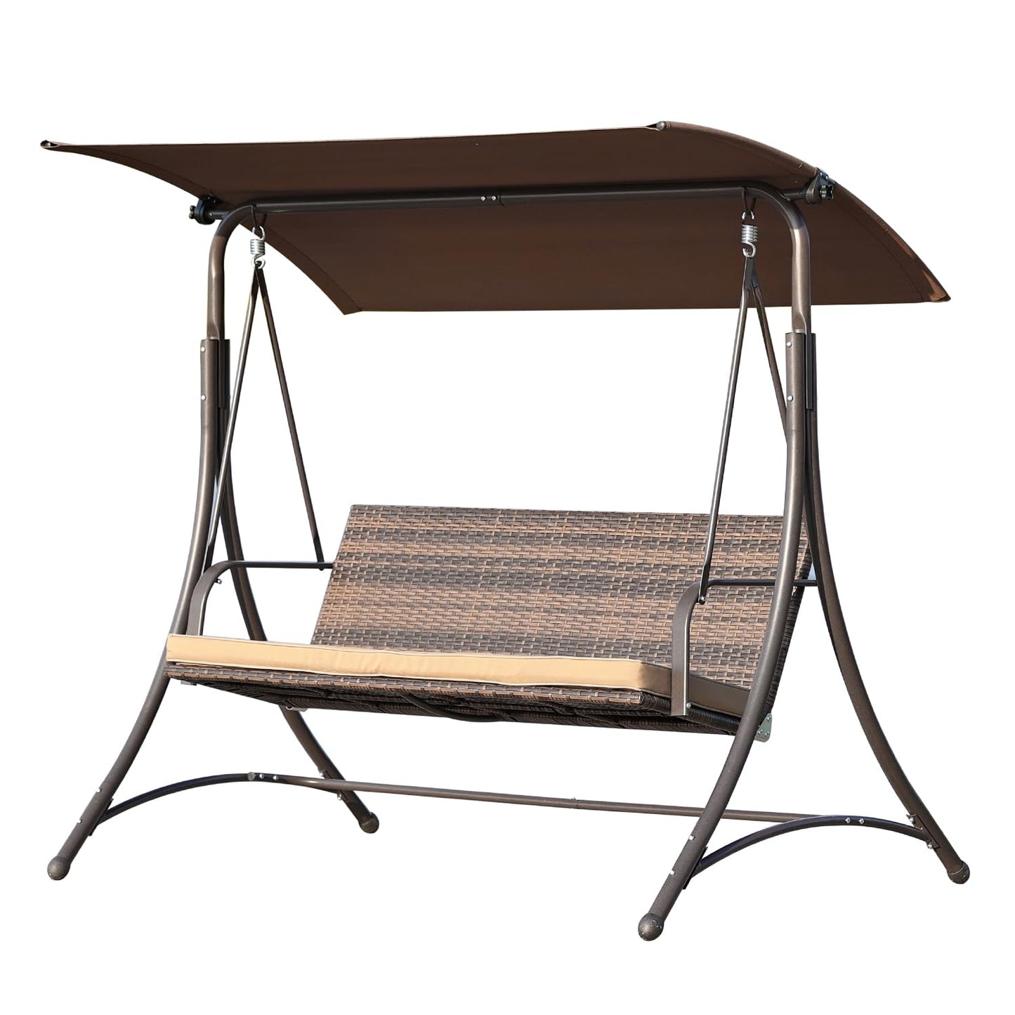Angel Living – Hollywood-Schaukel – Rattan-Gartenschaukel mit 3 Sitzplätzen – verstellbares Sonnendach – braun – 170 x 110 x 152 cm