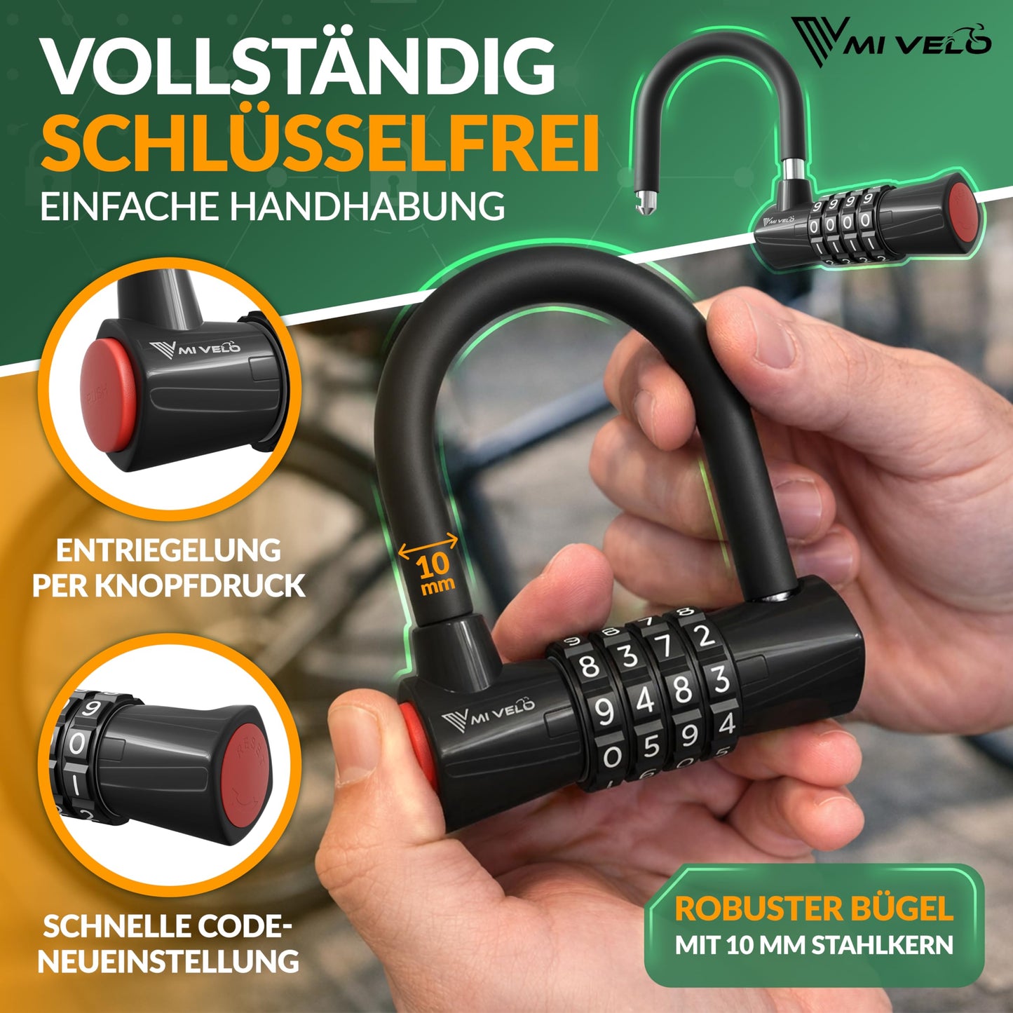 MIVELO Kabelschloss – Fahrradschloss mit Zahlencode – 200 cm langes Stahlkabel – 4-stellige Zahlenkombination