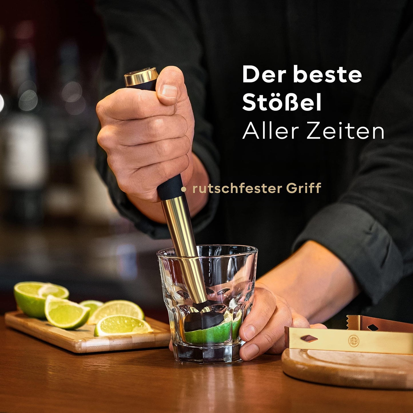 BarDeluxe® Cocktail-Set – 12-teiliges Barkeeper-Set mit 750-ml-Edelstahl-Shaker – goldfarben – inkl. Rezeptheft und Aufbewahrungstasche