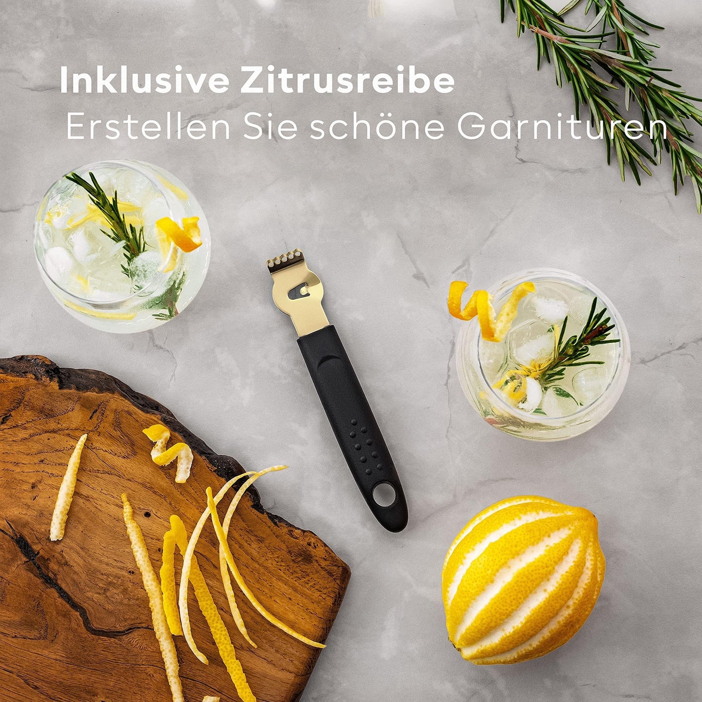 BarDeluxe® Cocktail-Set – 12-teiliges Barkeeper-Set mit 750-ml-Edelstahl-Shaker – goldfarben – inkl. Rezeptheft und Aufbewahrungstasche