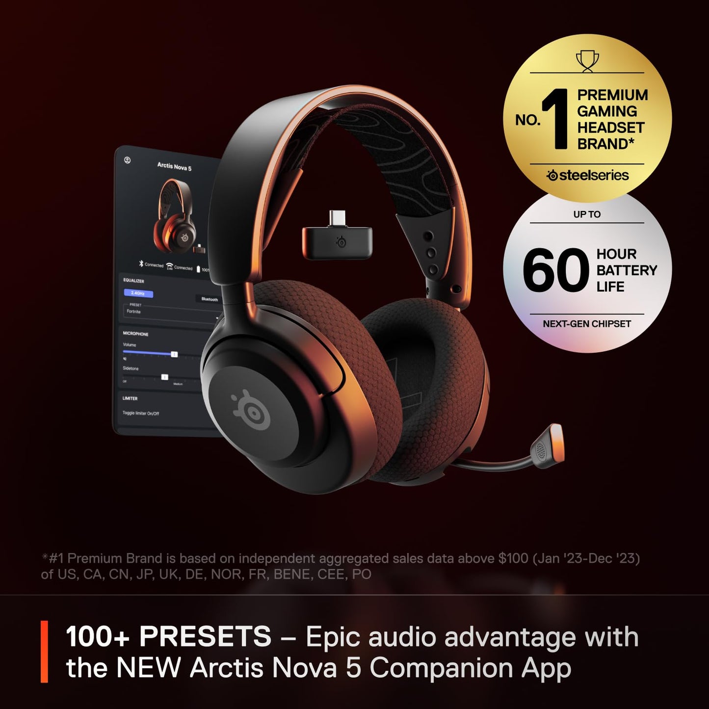 SteelSeries Gaming-Headset – kabellos – 60 Stunden – Bluetooth 5.3 – 24 GHz – Schwarz