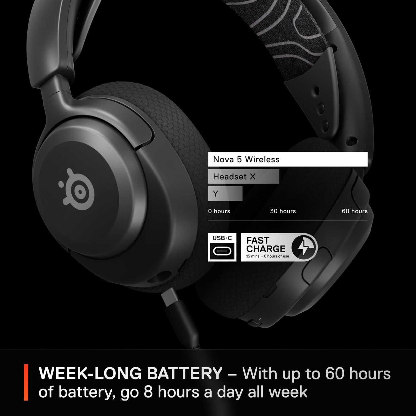 SteelSeries Gaming-Headset – kabellos – 60 Stunden – Bluetooth 5.3 – 24 GHz – Schwarz