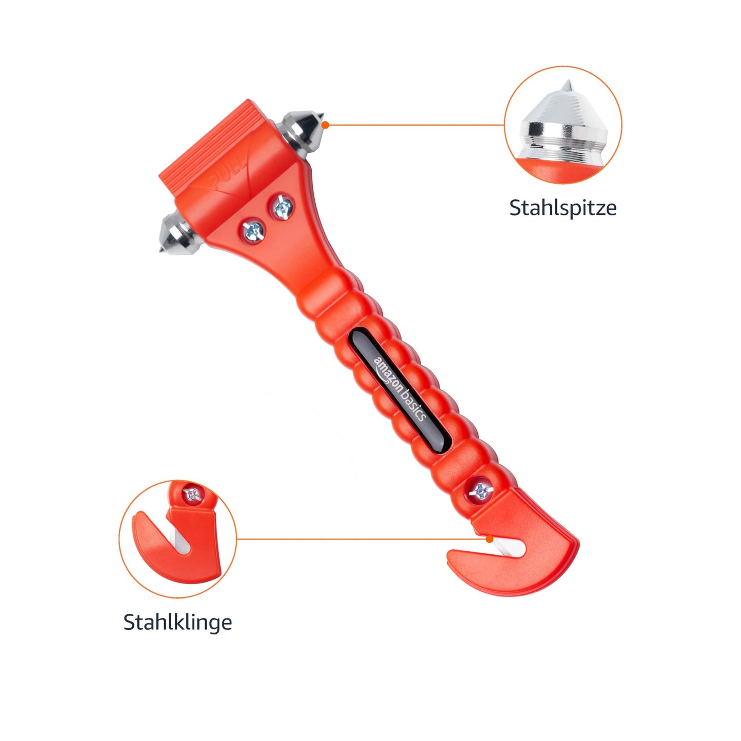 Amazon Basics Nothammer – Gurtschneider – Schutzhülle – 2 Stück – Orange
