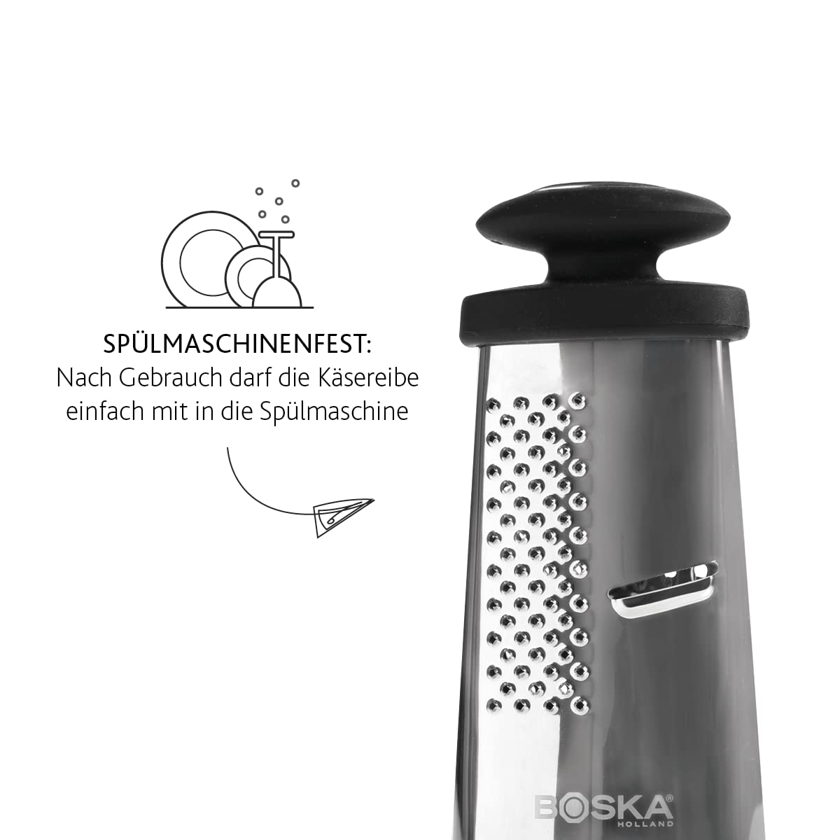Boska Käsereibe – TrioFormaggio – Edelstahl – Kunststoff – 3 Reibflächen – Schwarz-Silber