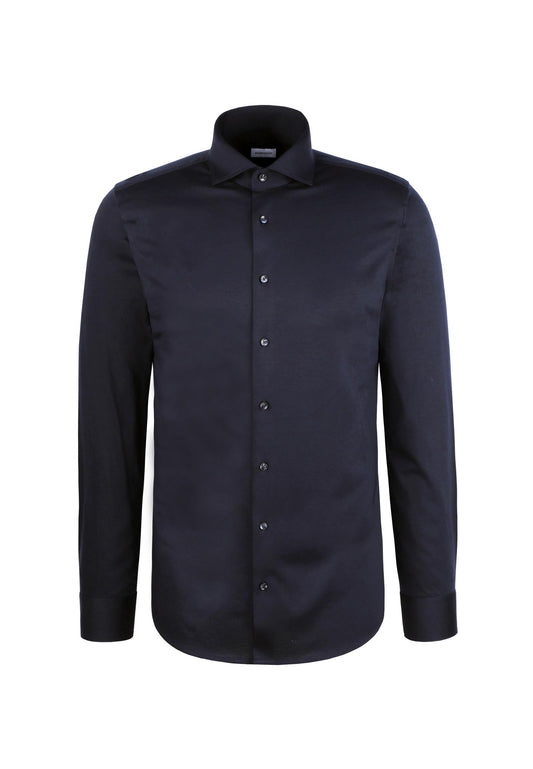 Seidensticker-Hemd – Herren – SlimFit – Jersey – Kent-Kragen – Langarm – 42 – Dunkelblau