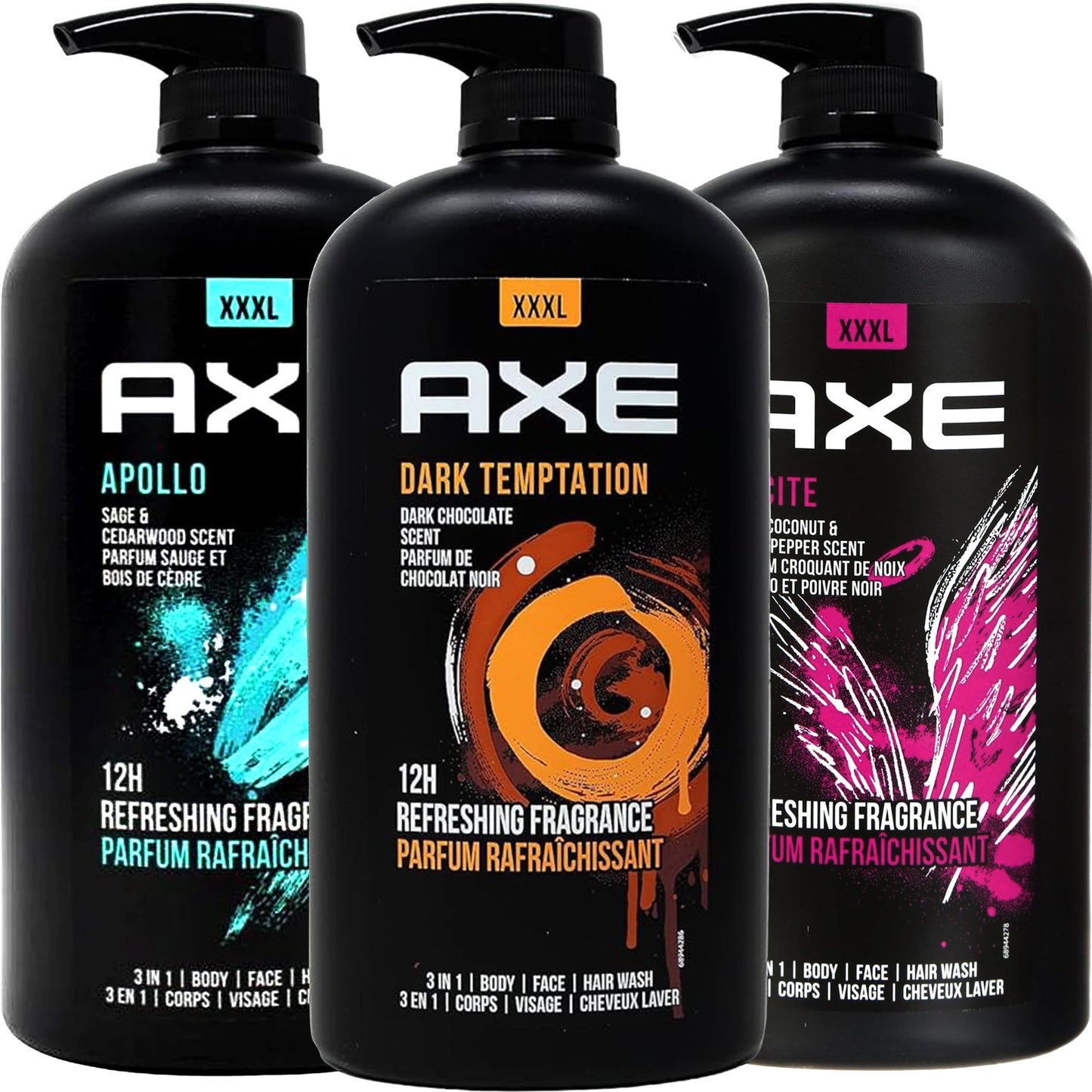 Axe Duschgel – Herren – 3-in-1 – XXXL – Pumpflasche – 3 Stück – Schwarz