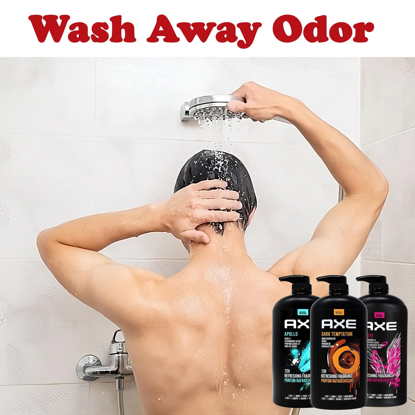 Axe Duschgel – Herren – 3-in-1 – XXXL – Pumpflasche – 3 Stück – Schwarz