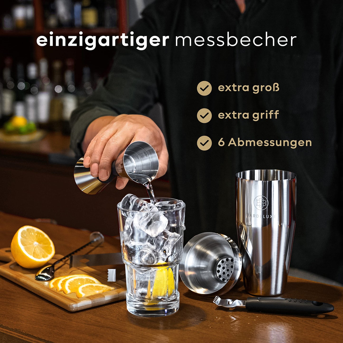 BarDeluxe Professionelles Cocktail-Set – 12-teilig – 750-ml-Shaker – Edelstahl 304 – silber