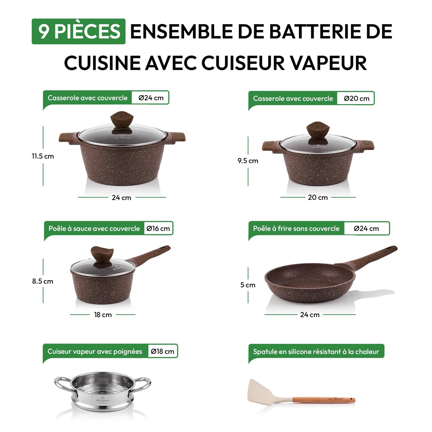 Just Perfecto Kochgeschirrset – 21-teilig – Induktion – Granit – Braun