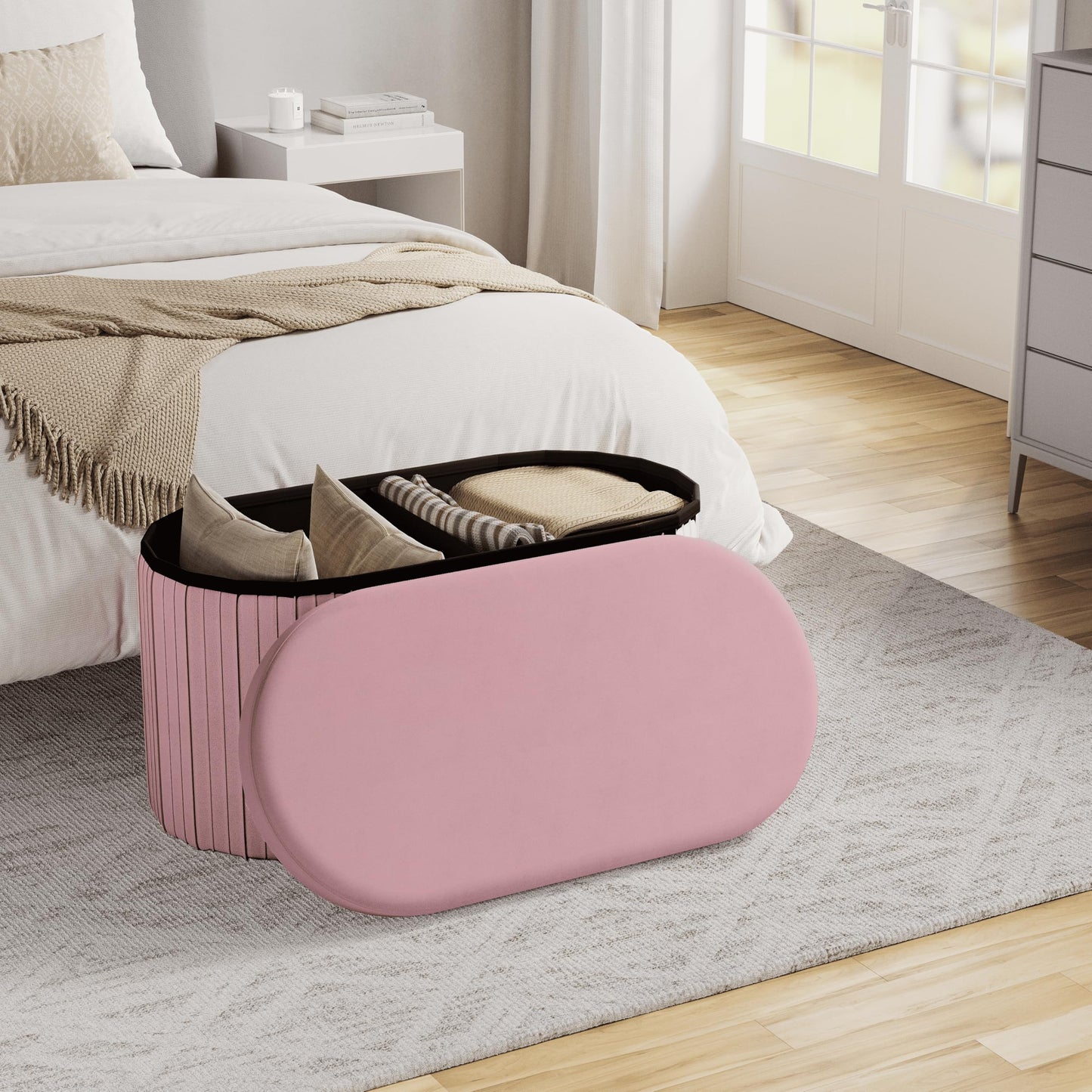 Woltu Aufbewahrungsbank – zusammenklappbar – 76 l – 76 × 38 × 38 cm – Pastellrosa