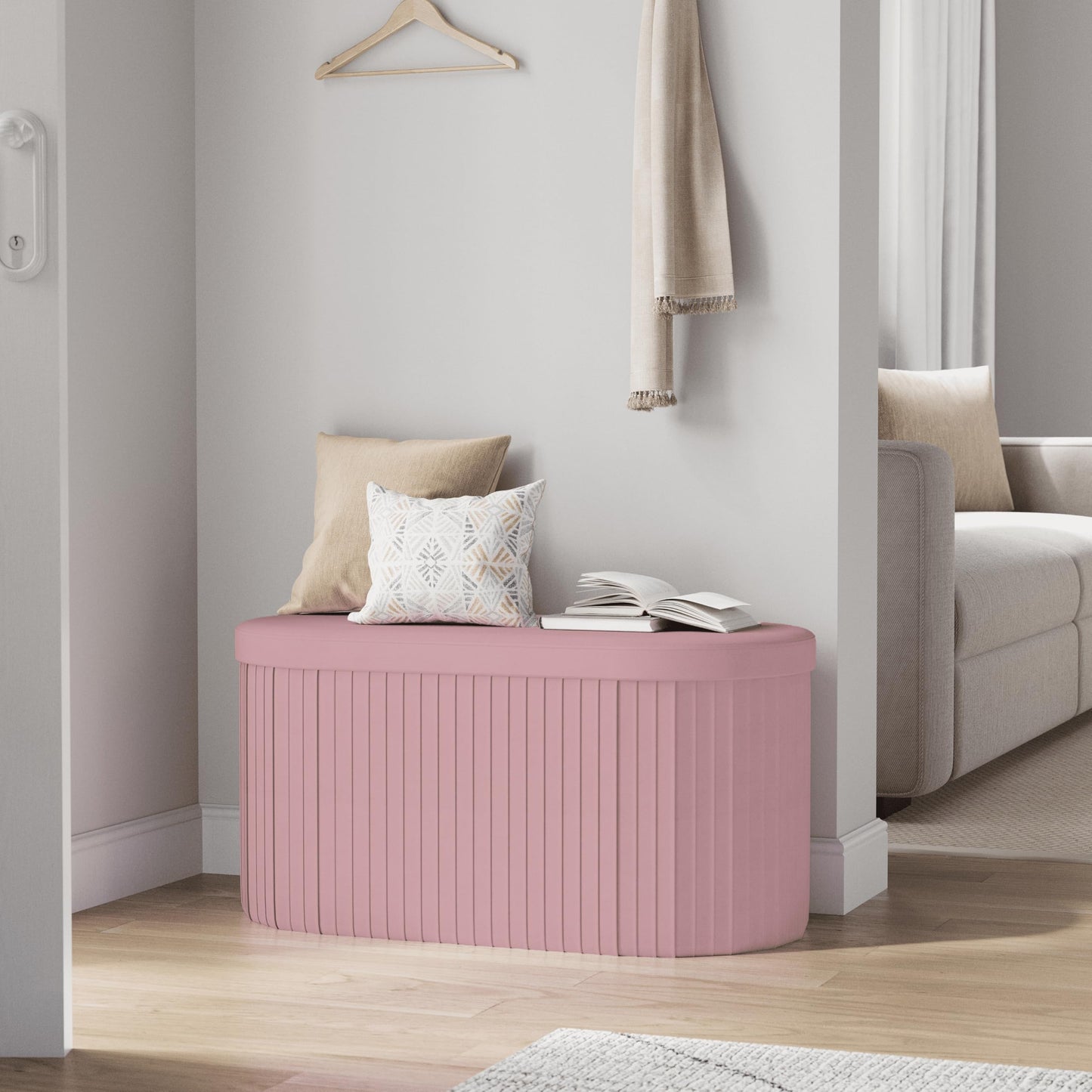 Woltu Aufbewahrungsbank – zusammenklappbar – 76 l – 76 × 38 × 38 cm – Pastellrosa