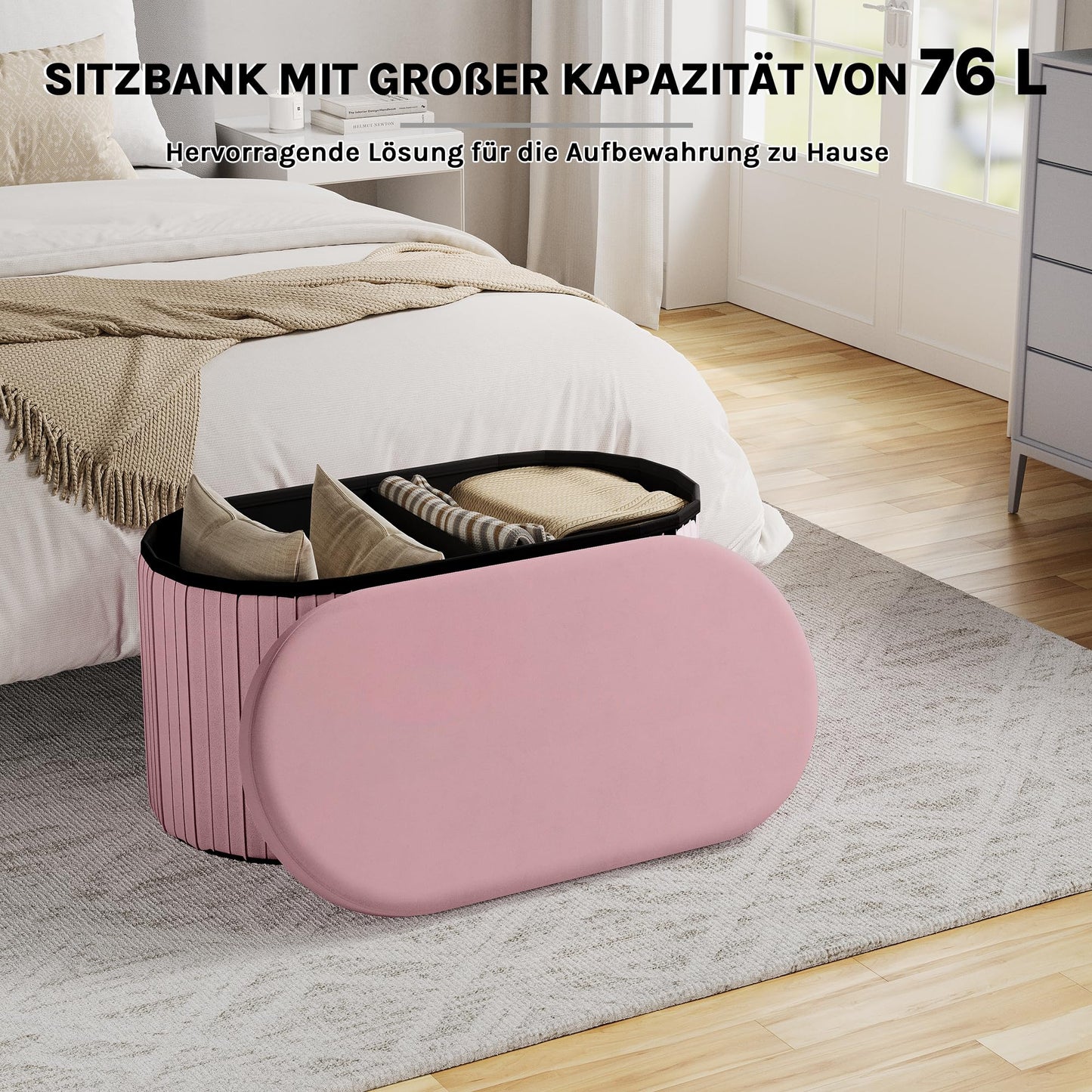 Woltu Aufbewahrungsbank – zusammenklappbar – 76 l – 76 × 38 × 38 cm – Pastellrosa