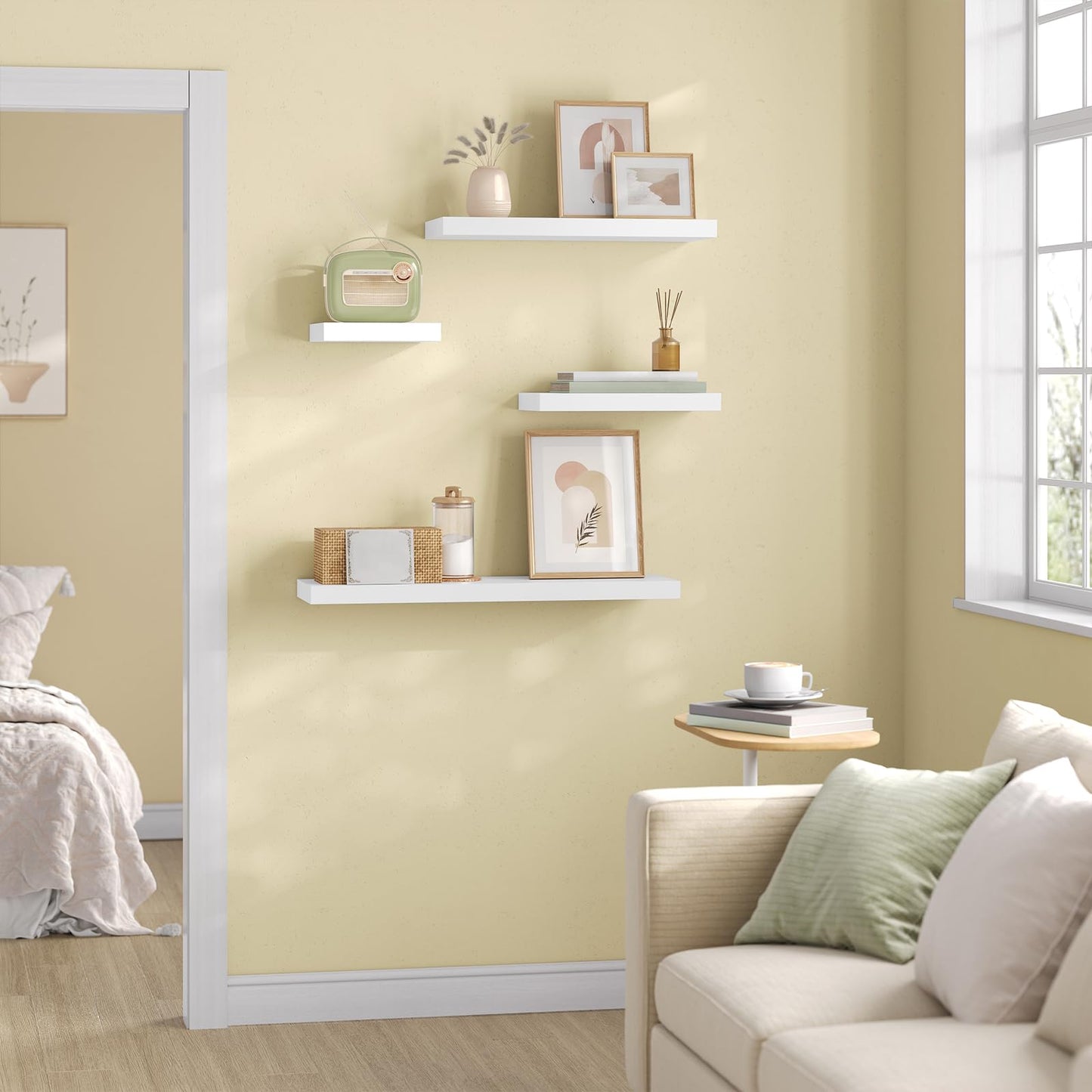 Woltu Wandregal – freihängend – MDF – 50 x 23 x 3,8 cm – Weiß