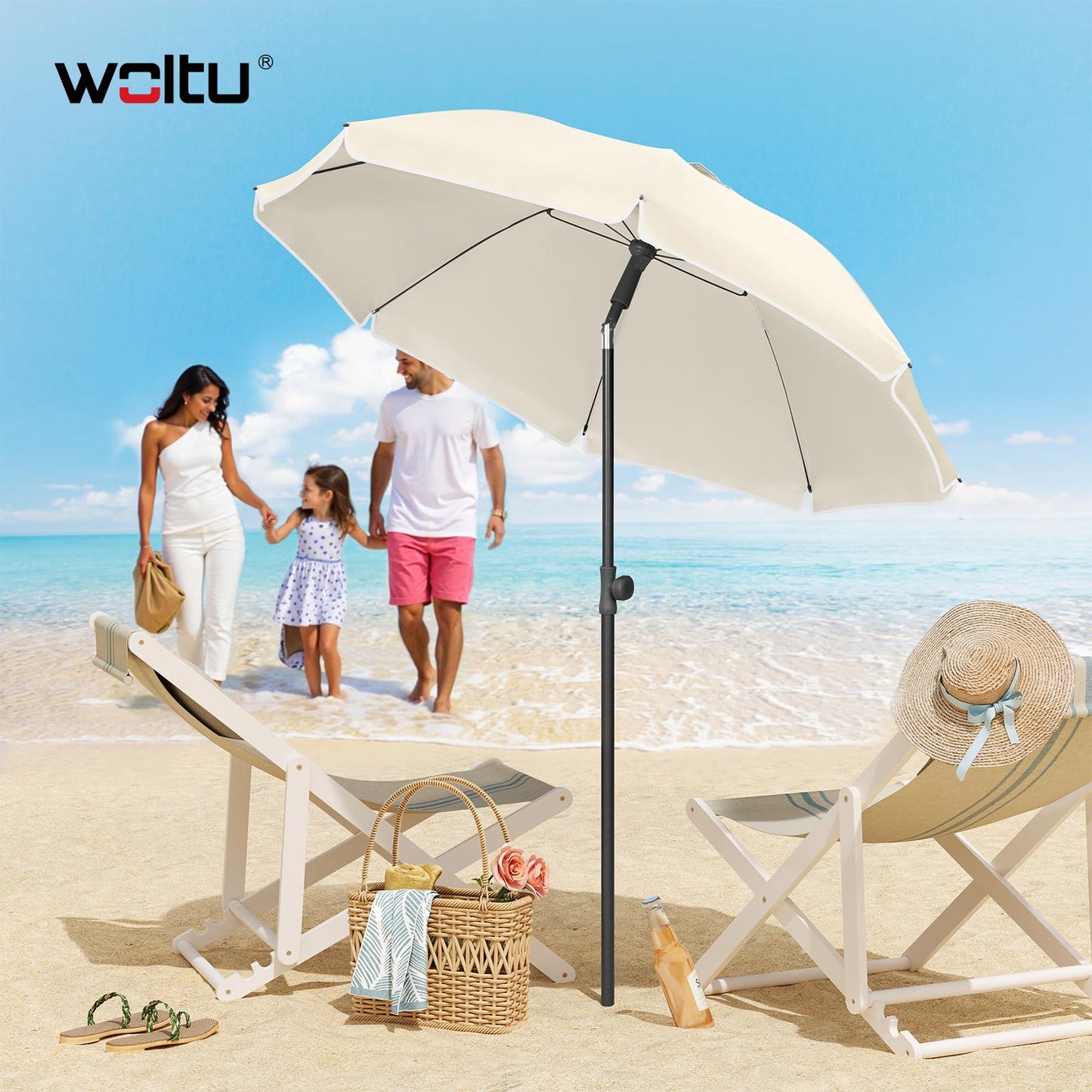 Woltu Balkon-Sonnenschirm – rund – verstellbar – 155 cm – beige