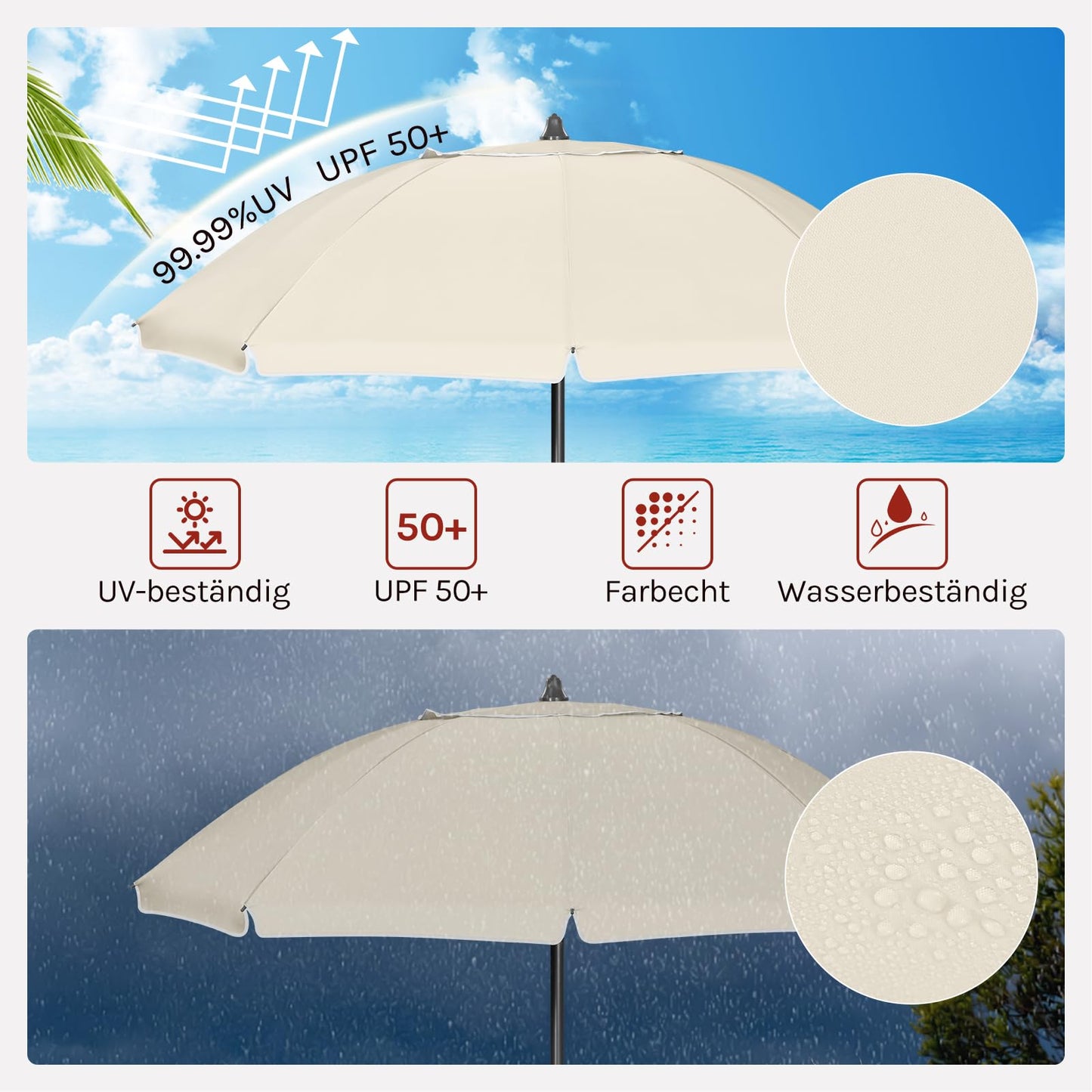 Woltu Balkon-Sonnenschirm – rund – verstellbar – 155 cm – beige