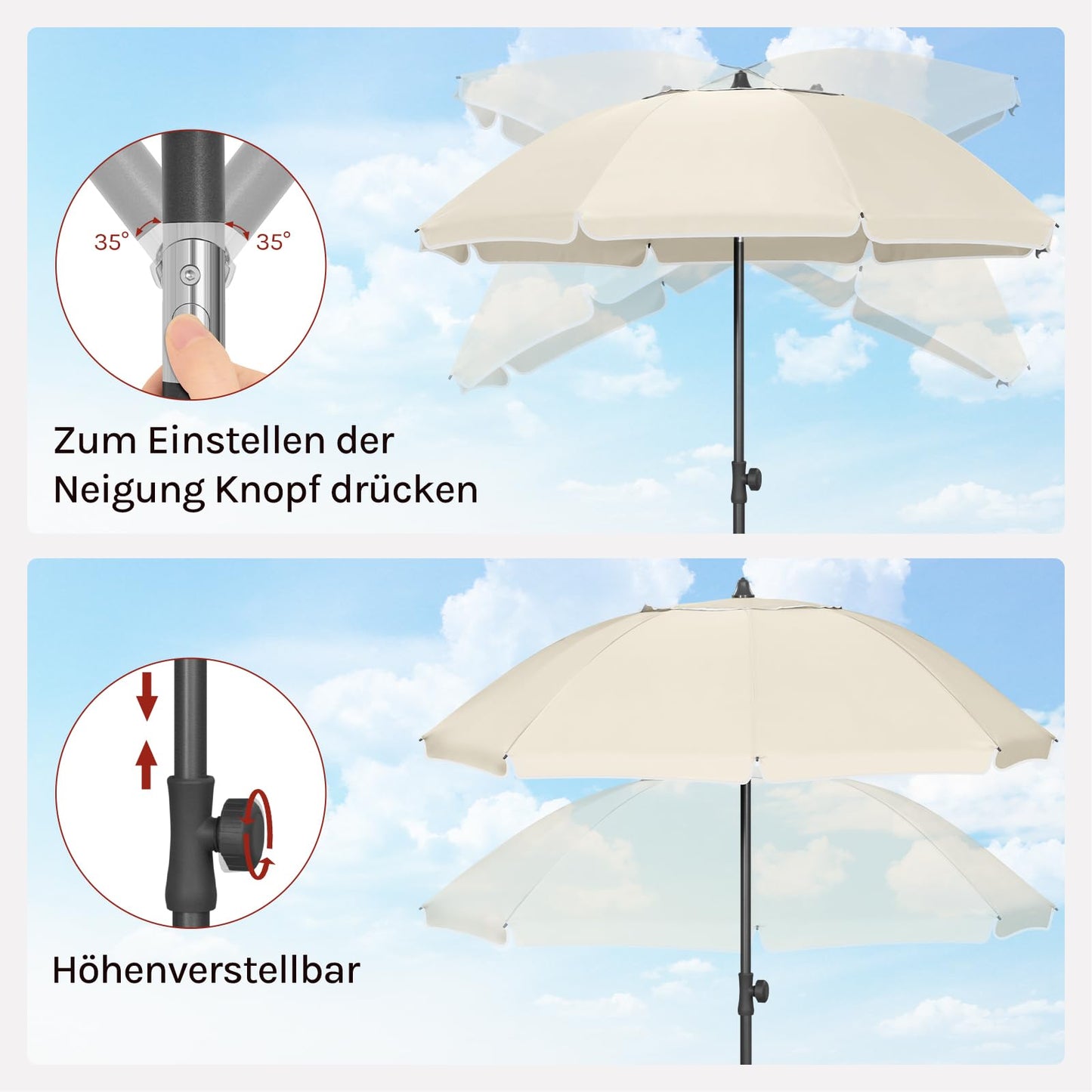 Woltu Balkon-Sonnenschirm – rund – verstellbar – 155 cm – beige