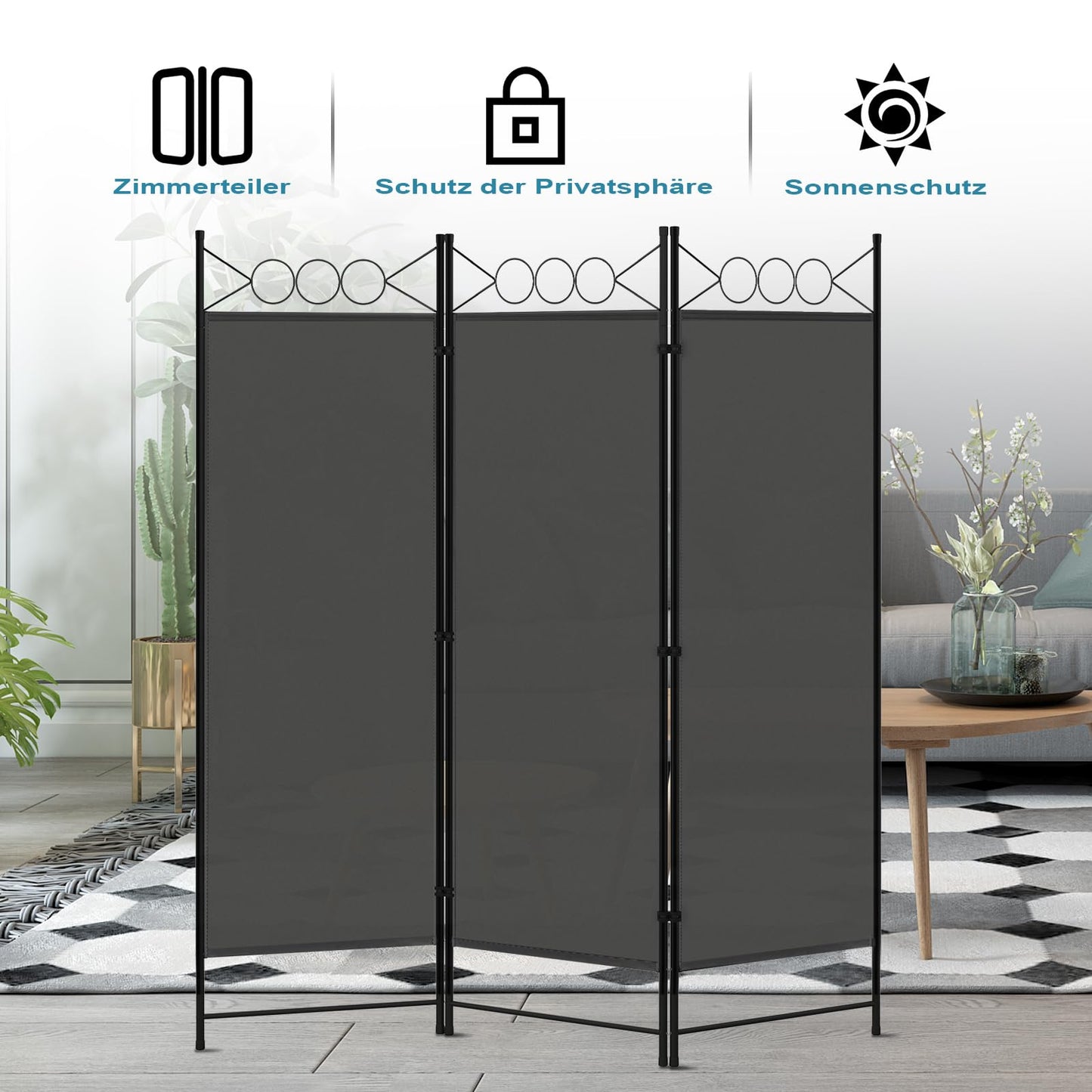 Woltu Raumteiler – 3 Paneele – zusammenklappbar – 167 x 172 cm – Dunkelgrau