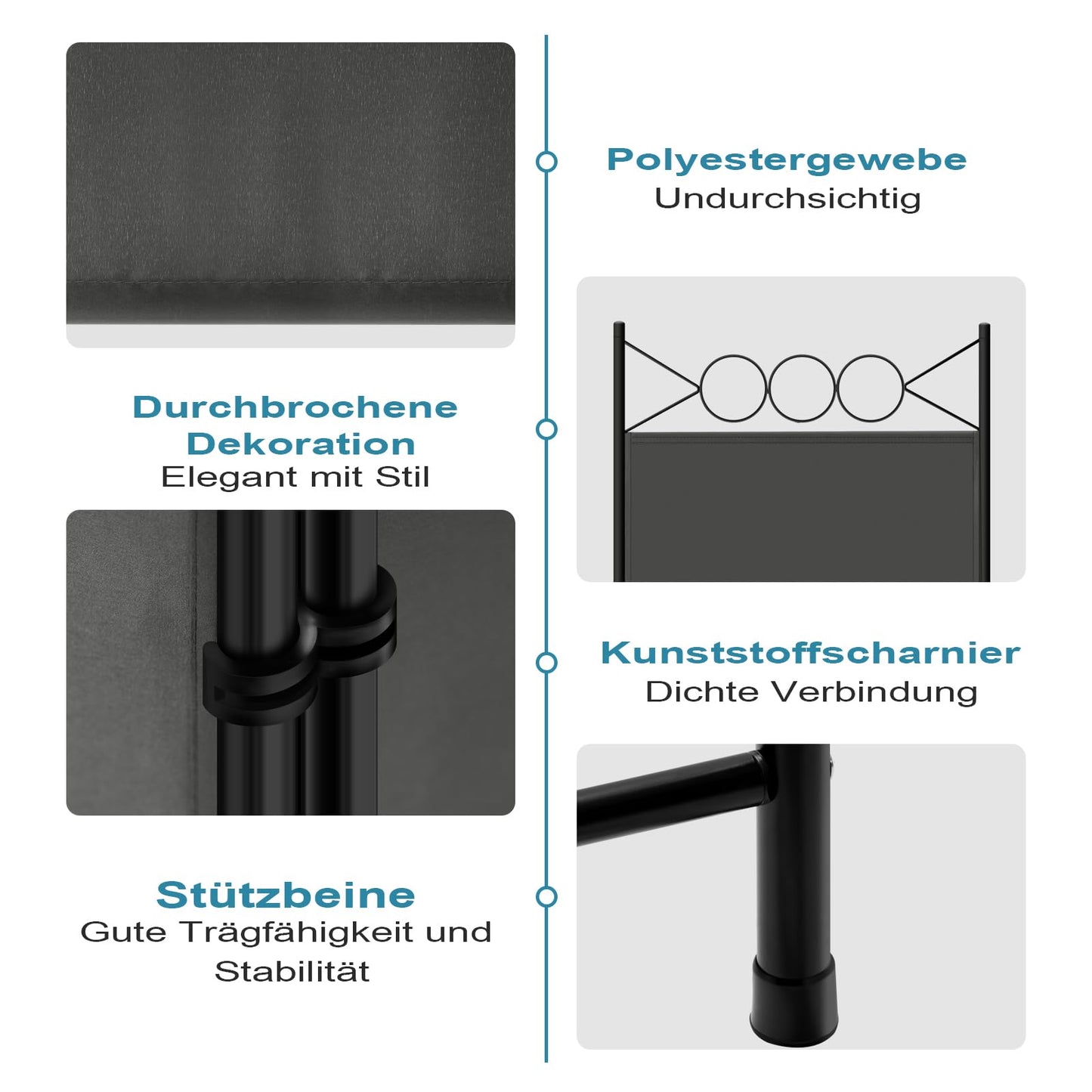 Woltu Raumteiler – 3 Paneele – zusammenklappbar – 167 x 172 cm – Dunkelgrau