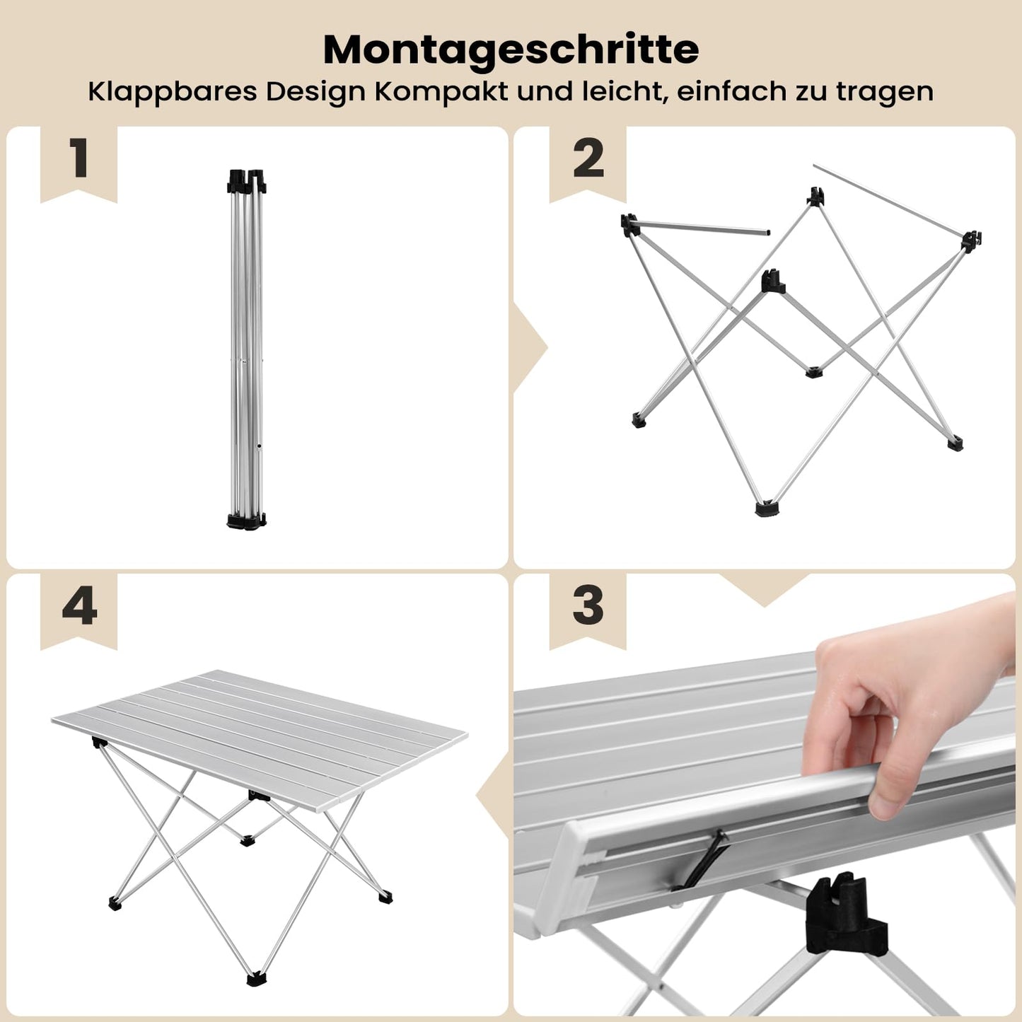 WOLTU Aluminium-Campingtisch – zusammenklappbar – ultraleicht 1,7 kg – 68 x 46 x 40 cm – silber`