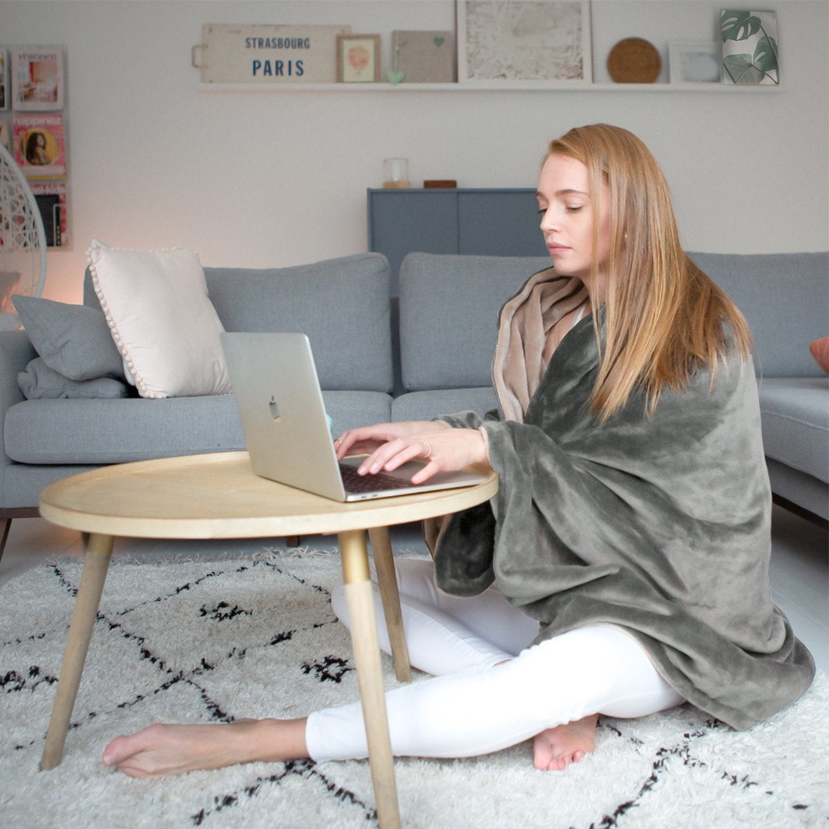 Auronic - Elektrische Heizdecke - 3 Stufen - mit Timer - 160 x 120cm - Grau/Beige