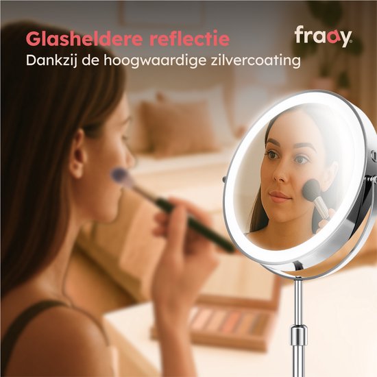 Fraay - Make-up-Spiegel - Mit LED-Beleuchtung - Ø20 cm - 10-fache Vergrößerung - Wiederaufladbar - Doppelseitig - Dimmbar - 3 Lichtmodi - Chrom