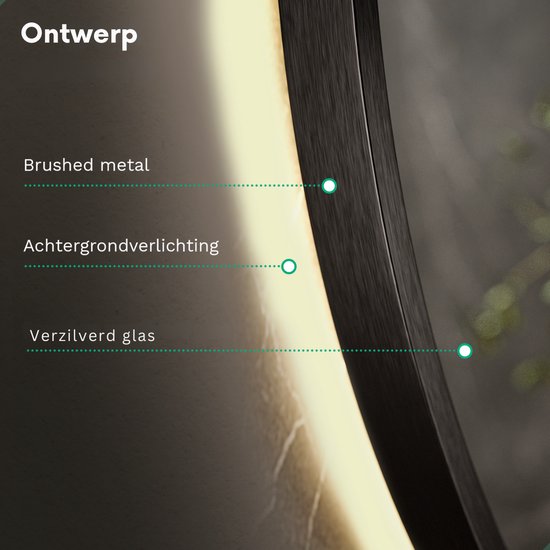 Mirlux Badezimmerspiegel mit LED-Beleuchtung & Heizung - Wandspiegel rund - Anti-Kondensations-Duschspiegel - Mattschwarz - 100CM