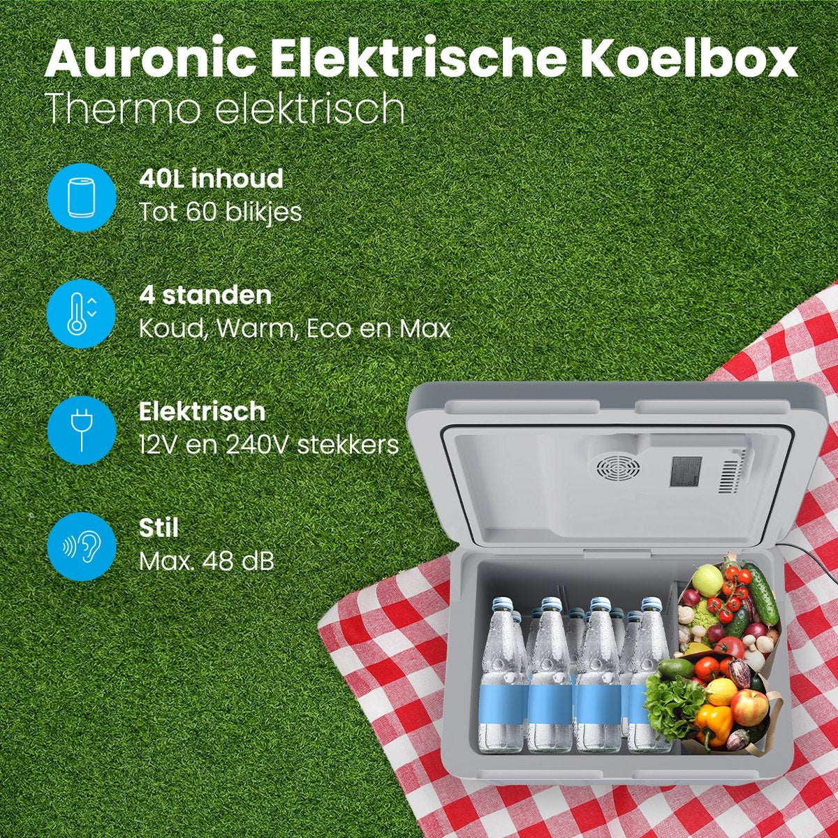 Auronic Electric Kühlbox - Kühlbox - 40L - 12V und 240V - Grau