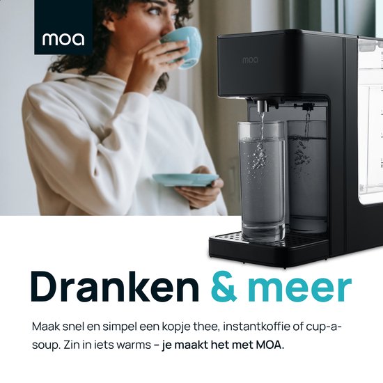 MOA Heißwasserspender 2.7L mit Temperaturregelung - Wasserkocher - 45-100°C - Heißwasserhahn - Milchfunktion - BPA-frei - Edelstahl - Schwarz