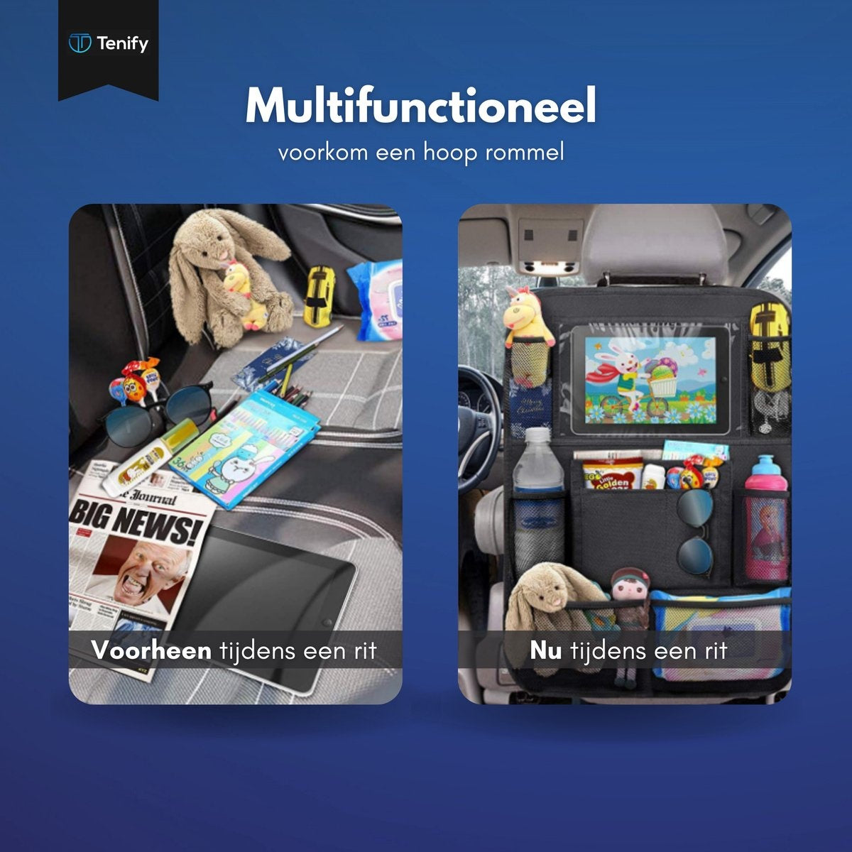 Hochwertiger, luxuriöser und stabiler Auto-Organizer mit Tablet-Halterung - 2er-Set - Extra Stauraum - Schutz - Autositz - Zubehör