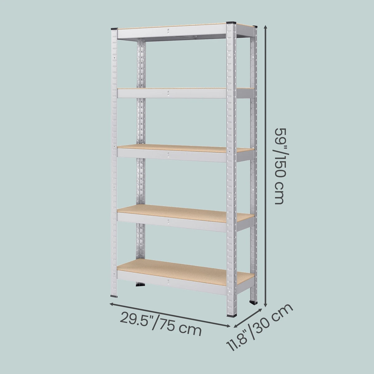 Joyfurnos Aufbewahrungsregal, 2er-Set – Silber – 5 Einlegeböden pro Regal – 650 kg pro Regal – Montage ohne Schrauben – 75 x 30 x 150 cm