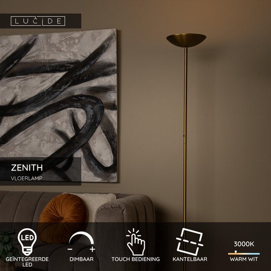 Lucide ZENITH – Stehlampe – Ø 25,4 cm – dimmbare LED – 1x20 W, 3000 K – Mattgold / Messing