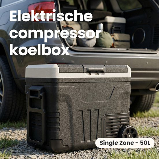 Auronic Electric Cool Box - Kompressor - 50L - 12V und 240V - Camping Kühlschrank - Frigobox Auto - Mit Rädern und Griff - Schwarz