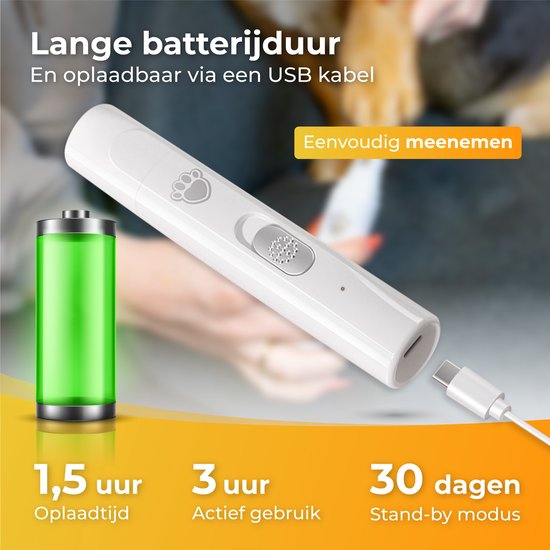 Nuvance - Elektrische Nagelfeile - für Hunde, Katzen und Tiere - Usb wiederaufladbar - Diamantfeilenkopf - kabellos - weiß