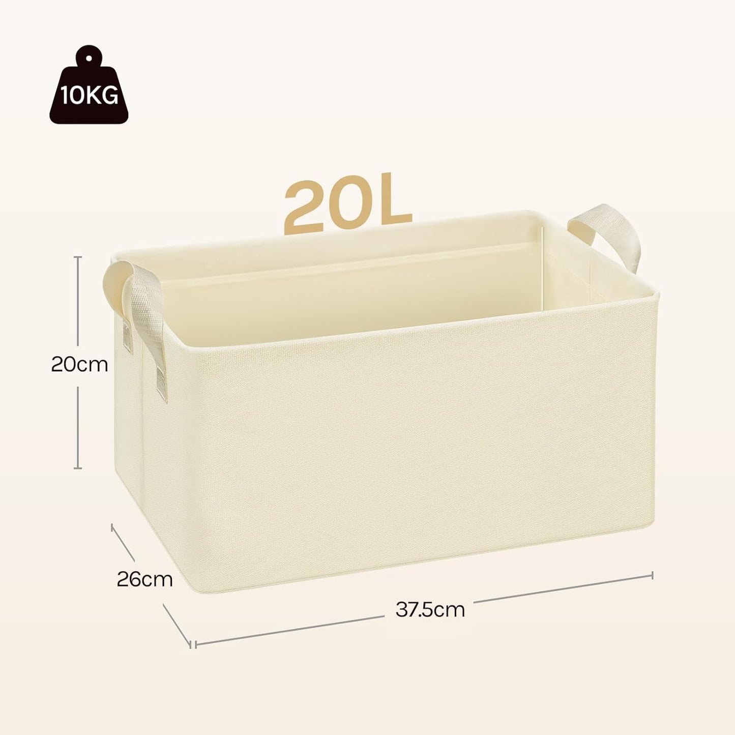 Woltu Faltbare Aufbewahrungsboxen 5er Set - Aufbewahrungswürfel aus Stoff mit Griffen - stapelbare Aufbewahrungsboxen für Kleidung und Spielzeug - Creme - 37,5 x 20 x 26 cm