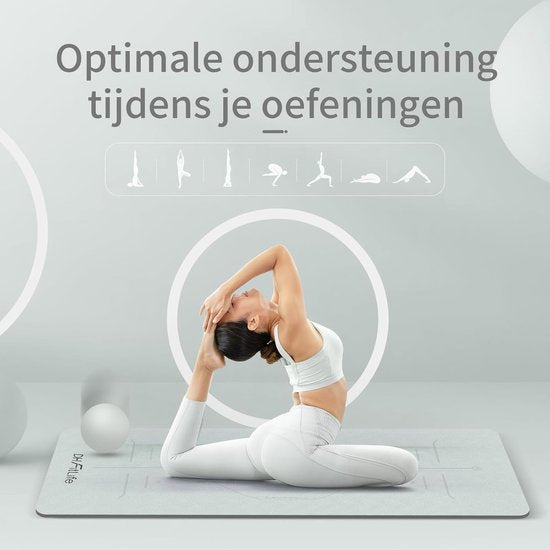 DH FitLife Yogamatte aus TPE, 183 x 61 x 0,6 cm, Fitnessmatte, Trainingsmatte beidseitig rutschfest & umweltfreundlich, Fitnessmatte mit Orientierungslinien (Grau)