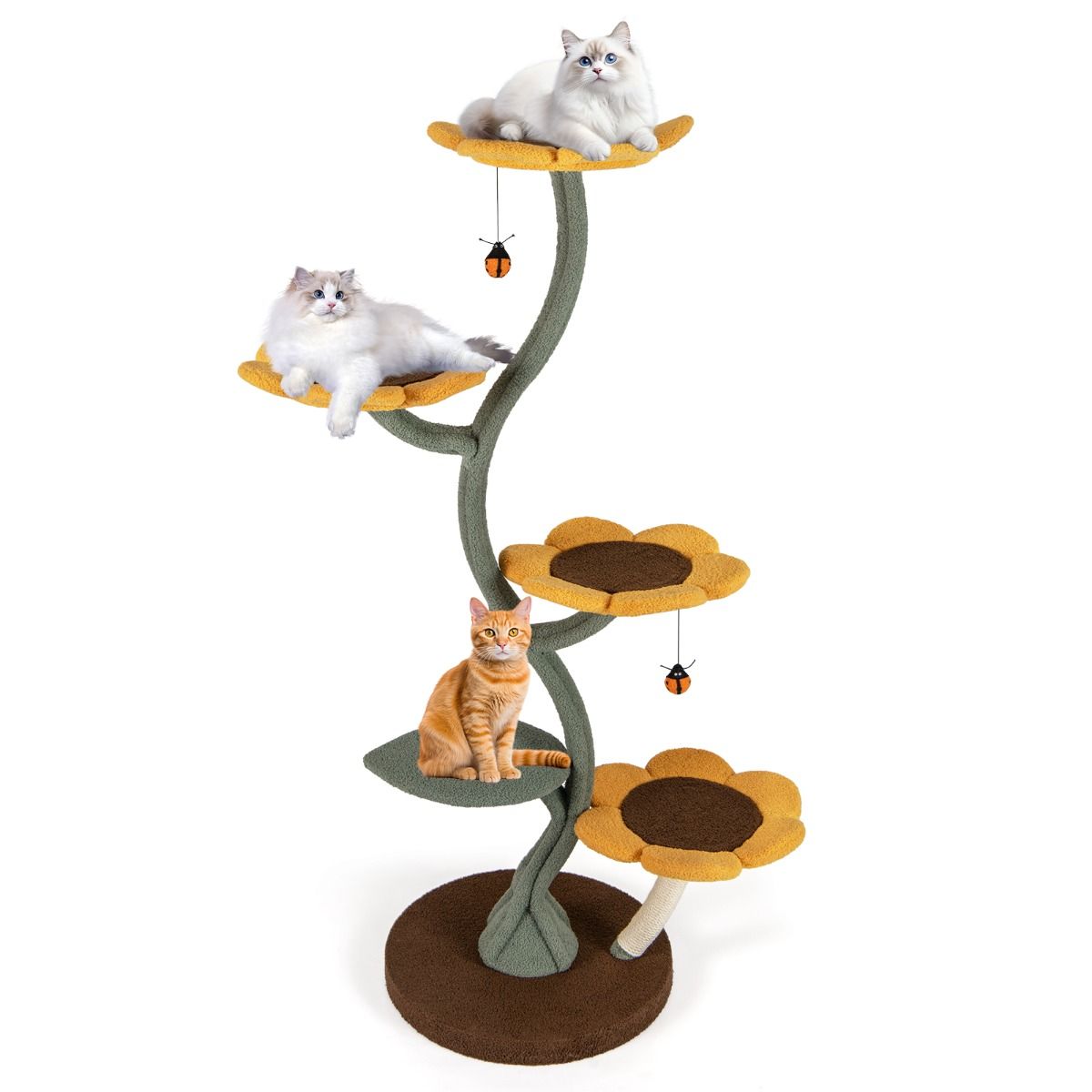 Coast Kratzbaum – Sonnenblumen-Design – 5 Ebenen – gelb, braun und grün – 175 cm