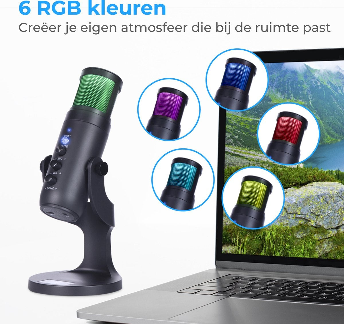 Nuvance - USB-Mikrofon mit Ständer - für PC und Gaming-Mikrofon - Streaming-Mikrofon - RGB