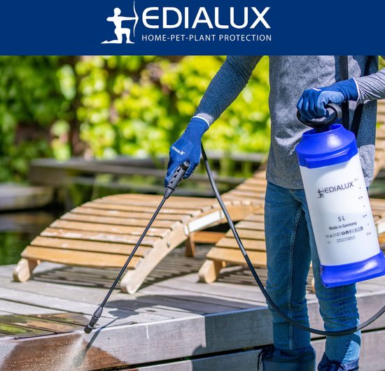 Edialux Coral 5-Liter-Drucksprühgerät, Drucksprühgerät für Reinigungs-, Desinfektions- und Gartenarbeiten, geeignet für Bleichmittel, Reinigungsessig, Herbizide, braune Seife, Soda, austauschbare Teile