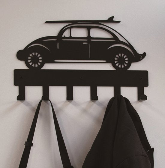 Garderobe im Stil eines Autos für das Kinderzimmer – Wandgarderobe im Stil eines Autos mit Surfbrett, 6 Haken, Babyzimmer