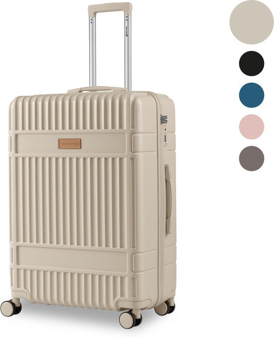 SKYCASES – Mittelgroßer Reisekoffer – Classic Heritage – Leichtgewicht – TSA-Schloss – 66 x 45 x 26 cm – 63 l – M-Rollkoffer – Geräuscharme Rollen – Beige