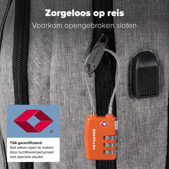 TRVLMORE Kofferschloss, lang – TSA-Reiseschloss – Schloss – 3-stelliges Vorhängeschloss – 14 cm Kabelschloss – 2 Stück – Zahlenschloss – Orange