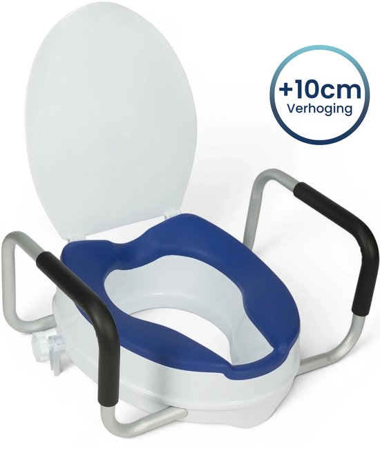 Truesafe Toilettensitzerhöhung 10 cm – Universalgröße – Mit Armlehne und Deckel – Erhöhter Toilettensitz – Ergonomisches Sitzkissen – Sitzerhöhung für Erwachsene und Senioren