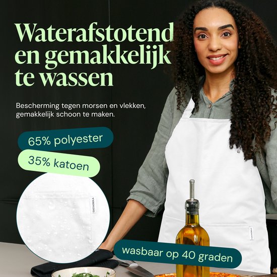 Castagnola-Küchenschürze – Wasser- und schmutzabweisend – Professionelle Kochschürze – BBQ-Schürze für Damen und Herren – Unisex – Verstellbare Schnalle – Extra große Taschen – Weiß