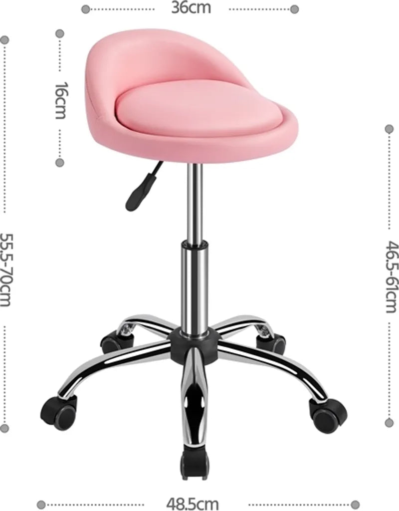 Yaheetech Verstellbarer Arbeitshocker mit Rollen und Rückenlehne – Rosa – 46,5–61 cm
