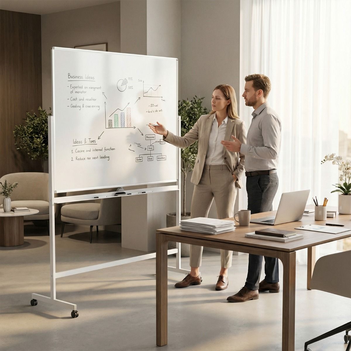 Coast Mobiles Whiteboard – Doppelseitige Magnettafel – Höhenverstellbar – Mit Rollen – Weiß 150 x 120 cm