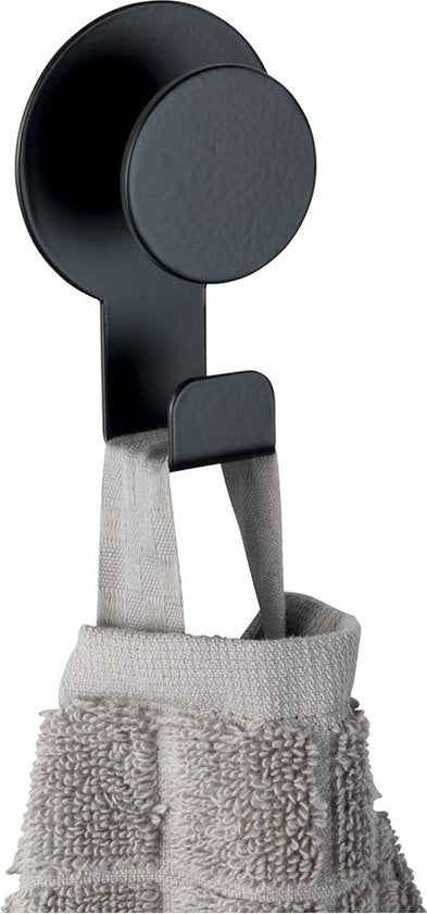 WENKO Handtuchhalter Blandas Edelstahl mattschwarz – Wandhaken – Selbstklebender Handtuchhaken